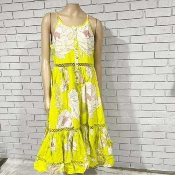 Farm Rio Women’s Neon Garden‎ Cotton Midi Dress - Size Small